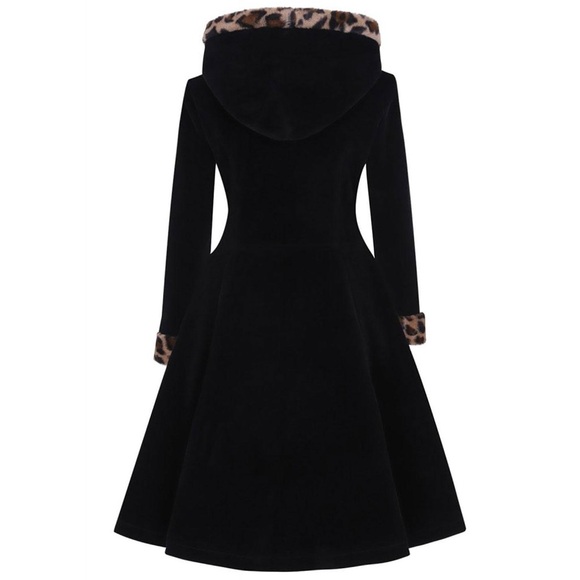 New Hazel Black/Leopard Velvet Swing Coat by Collectif XXS - Picture 3 of 3